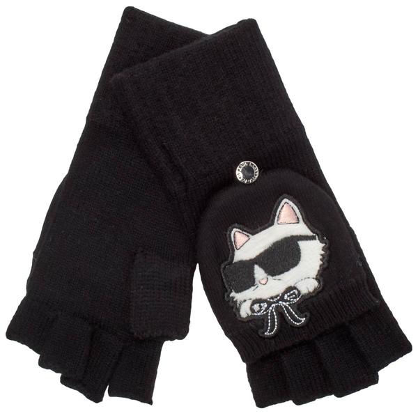 Womens Karl Lagerfeld Cozy Cat Flip Top Gloves