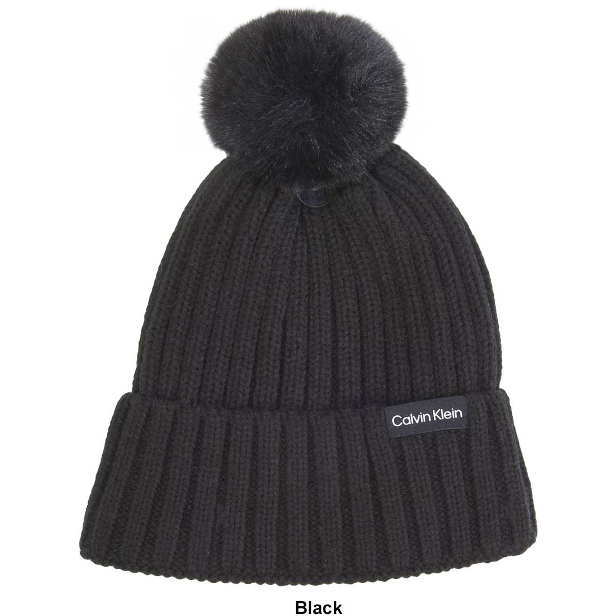 Womens Calvin Klein Faux Fur Pom Winter Hat