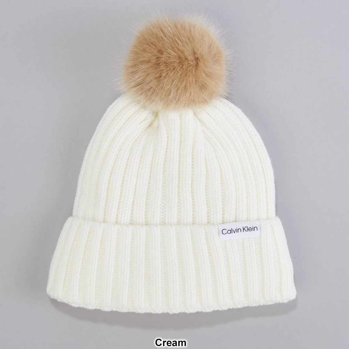 Womens Calvin Klein Faux Fur Pom Winter Hat