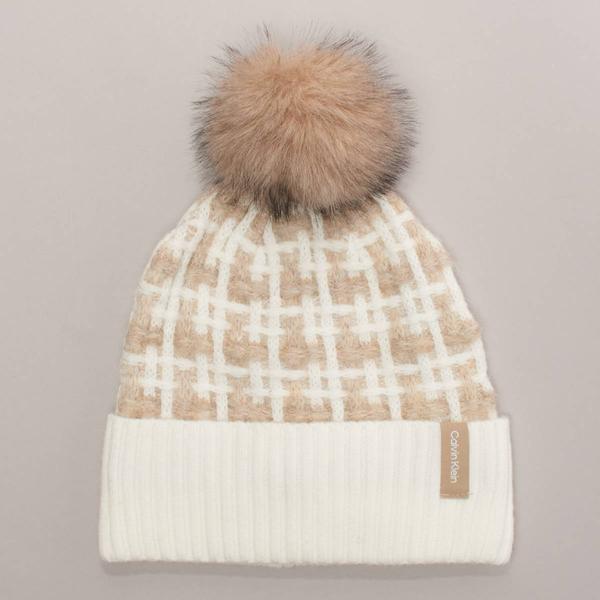 Womens Calvin Klein Grid Knit Pom Beanie alternate view