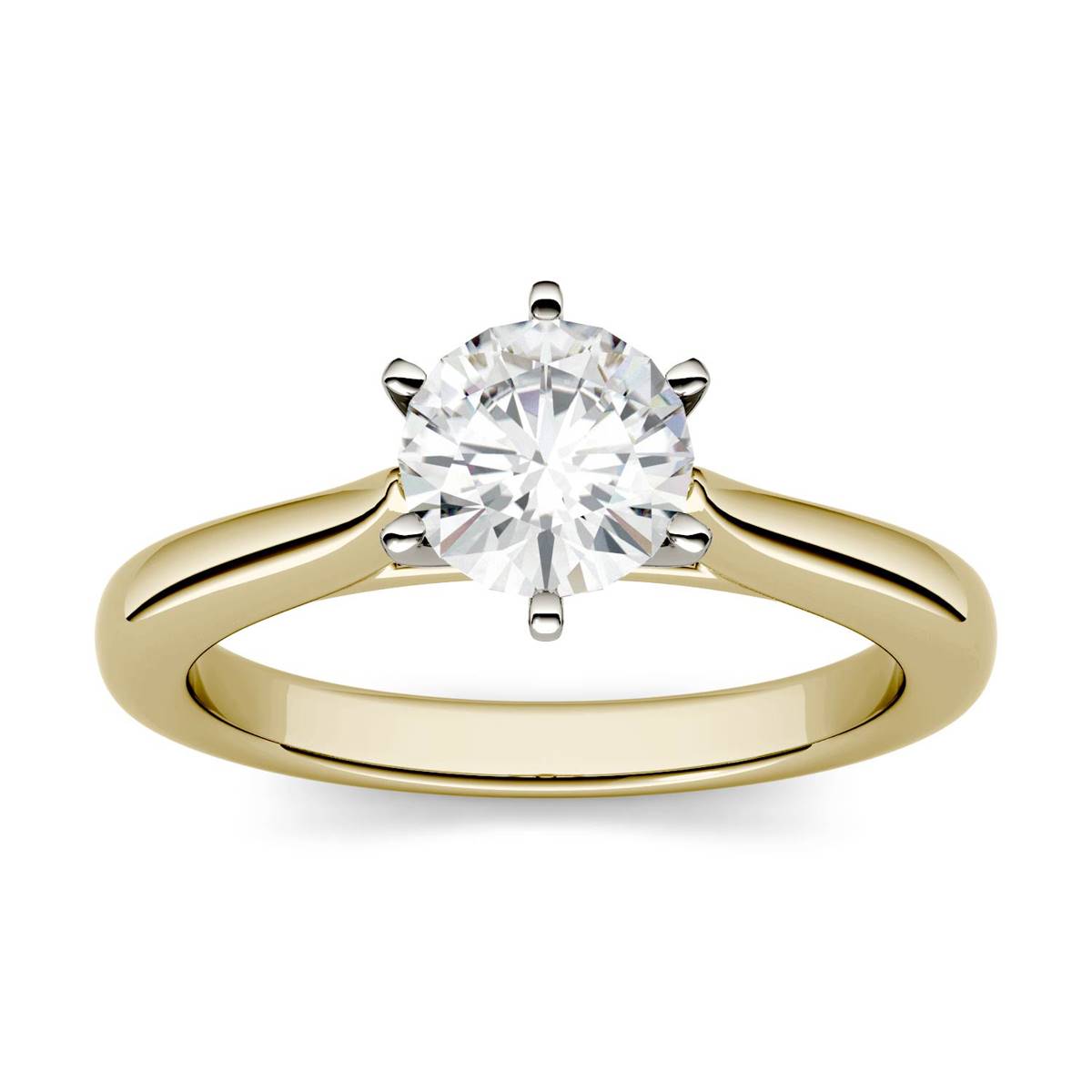 Charles & Colvard(R) Moissanite Yellow Gold Solitaire Ring