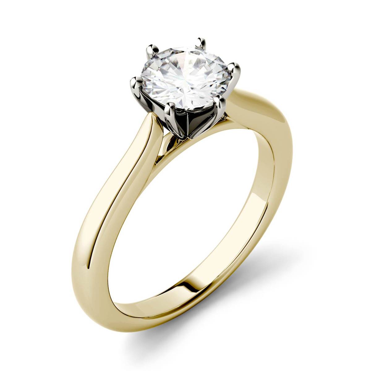 Charles & Colvard(R) Moissanite Yellow Gold Solitaire Ring