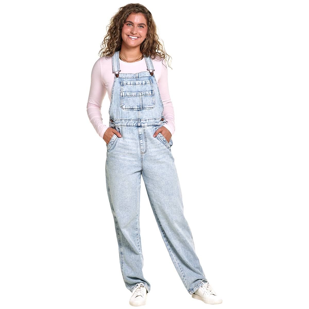 Juniors Celebrity Pink Relaxed Denim Overalls