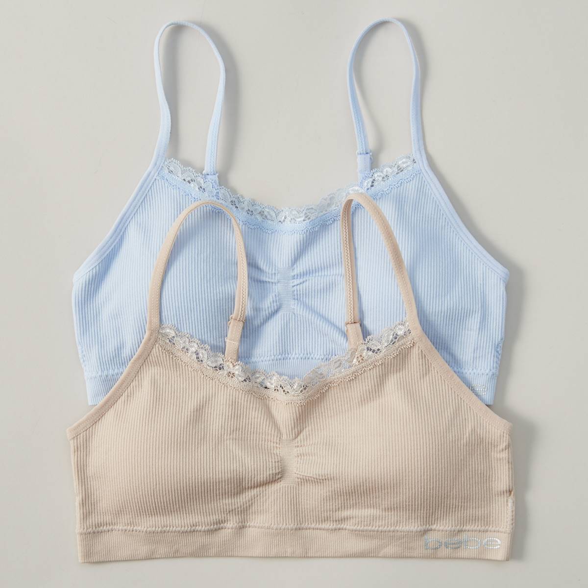 Girls Bebe 2pk. Ribbed Seamless Bras W/Lace Trim