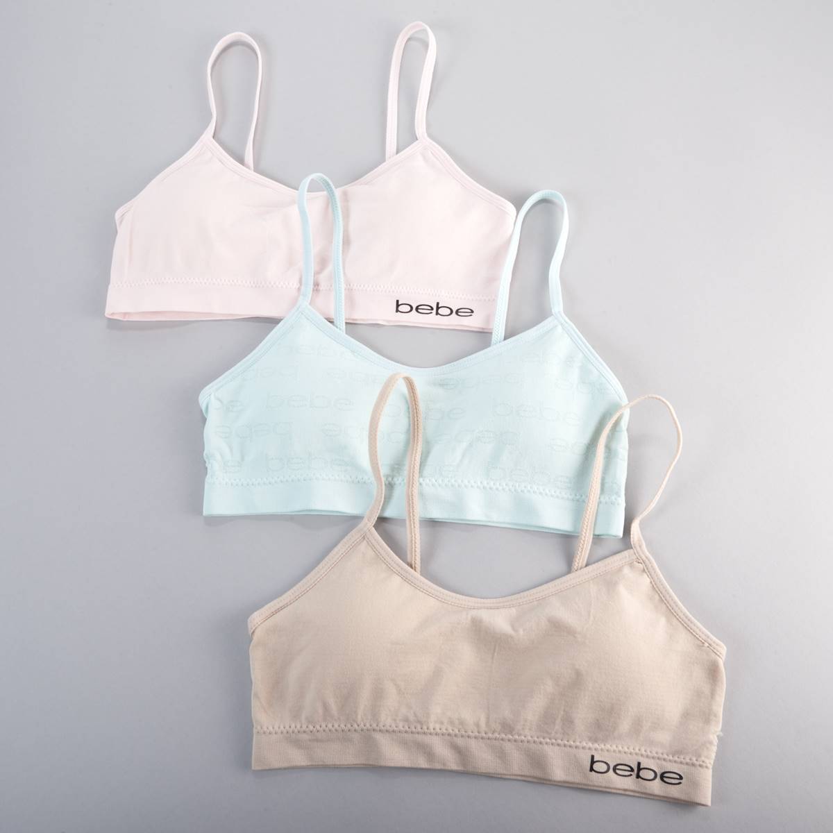 Girls Bebe 3pk. Seamless Jacquard Logo Bralettes