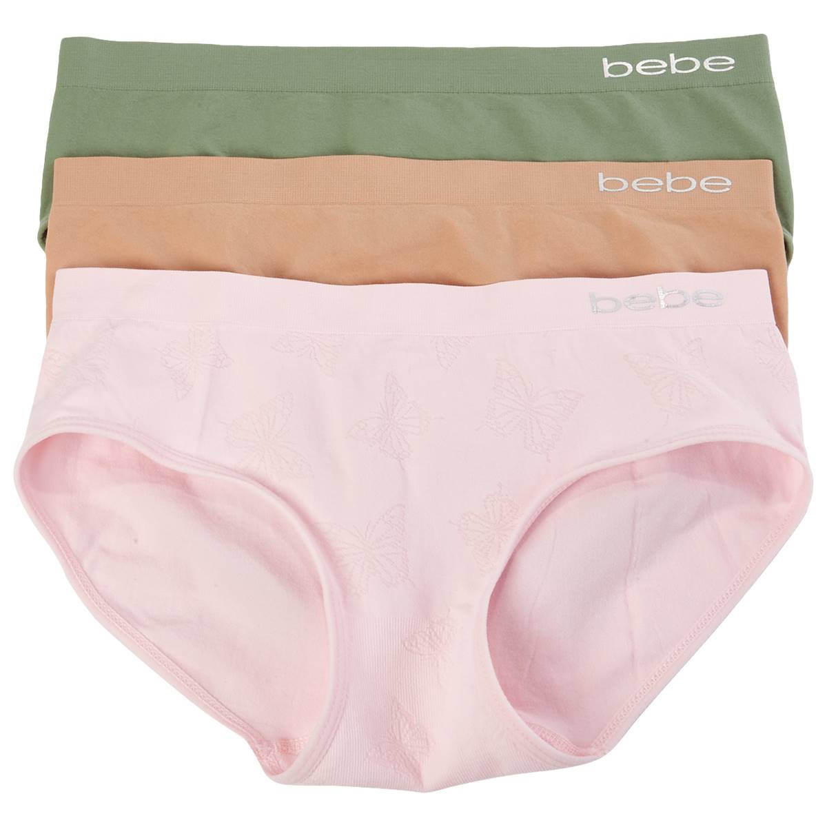 Girls (7-16) Bebe 3pk. Butterfly Hipster Underwear - Dreamy Pink