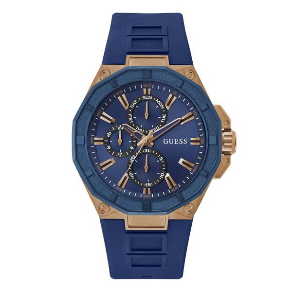 Mens GUESS Watches Blue Rose Gold Tone Watch - GW0803G2
