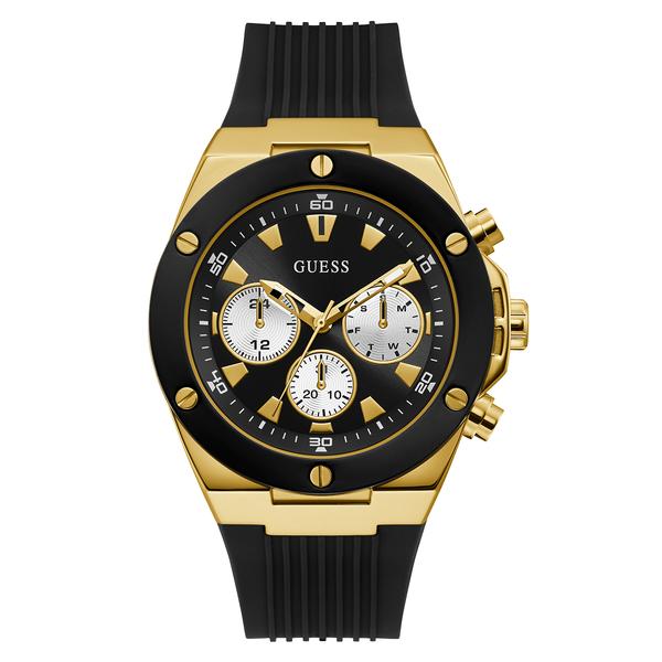 Mens GUESS Black & Gold Sub Dial Watch - GW0057G1