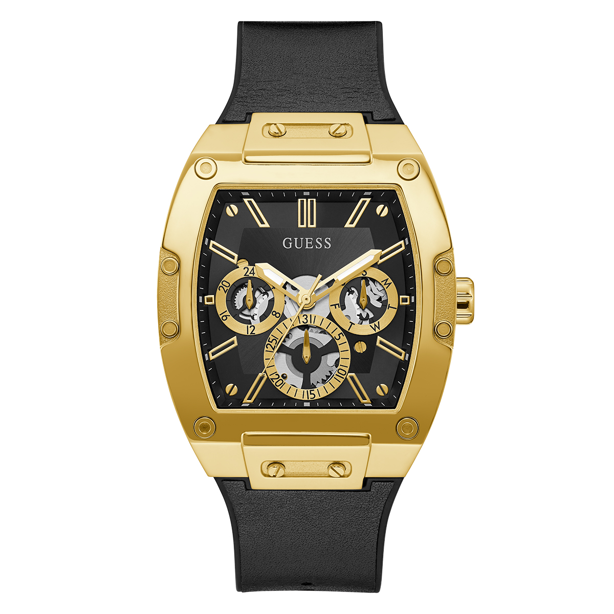 Mens GUESS Gold-Tone Flex Strap Gold-Tone/Black Watch - GW0202G1