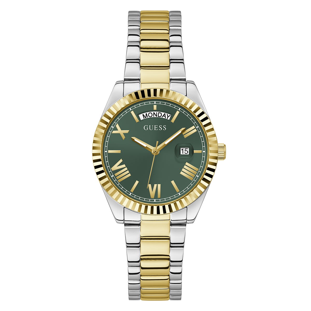 Womens GUESS Two-Tone Coin Edge Bezel Watch - GW0308L5