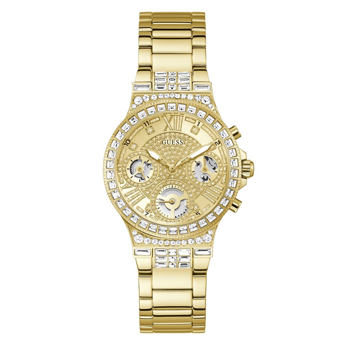 Womens GUESS Gold-Tone Case/Crystal Sunray Dial Watch - GW0320L2