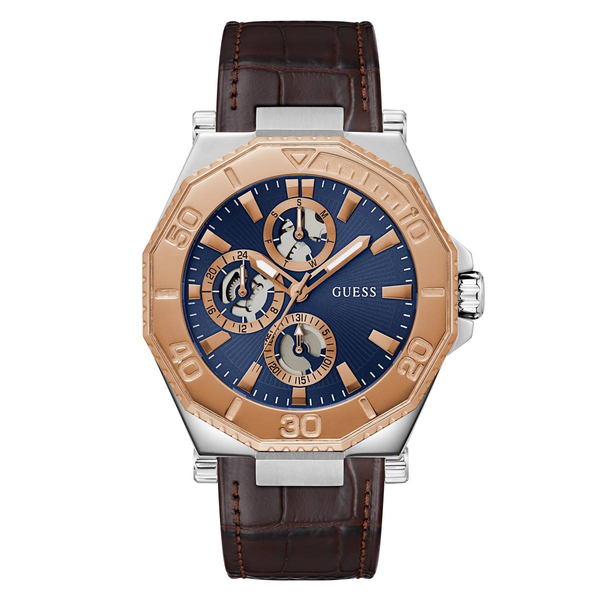 Mens GUESS Brown Two-Tone Multi-Function Watch - GW0704G2