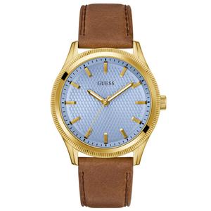Mens GUESS Gold-Tone Blue Sunray Dial Watch - GW0846G4