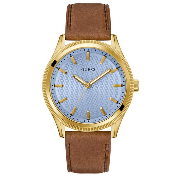Mens GUESS Gold-Tone Blue Sunray Dial Watch - GW0846G4