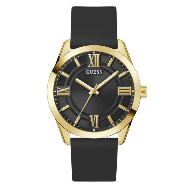 Mens GUESS Gold Tone Analog Watch w/ Black Strap - GW0894G2