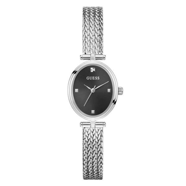 Womens GUESS Ruby Silver-Tone Black Sunray Dial Watch - GW0935L1