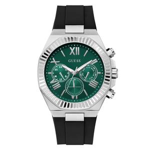 Mens GUESS Silver Multi-Function Green Dial Watch - GW1011G1