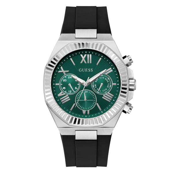 Mens GUESS Silver Multi-Function Green Dial Watch - GW1011G1