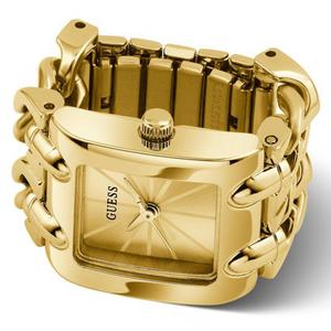 Womens Guess Gold-Tone Sunray Dial Ring Watch - GW1025L2