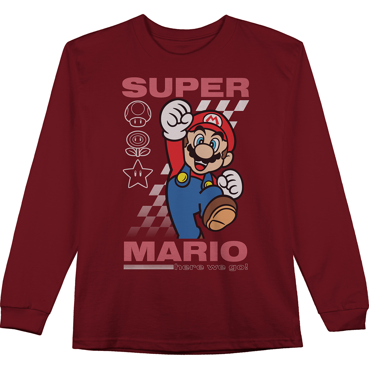 Young Mens Mario Long Sleeve Graphic T-Shirt