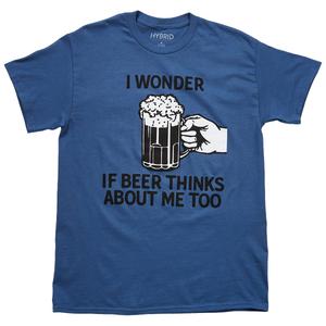 Mens Hybrid Promotions Beer Thinks of Me Short Sleeve Graphic Tee alternate view