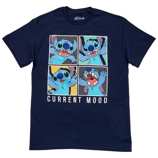 Young Mens Disney Stitch Current Mood Short Sleeve Graphic Tee