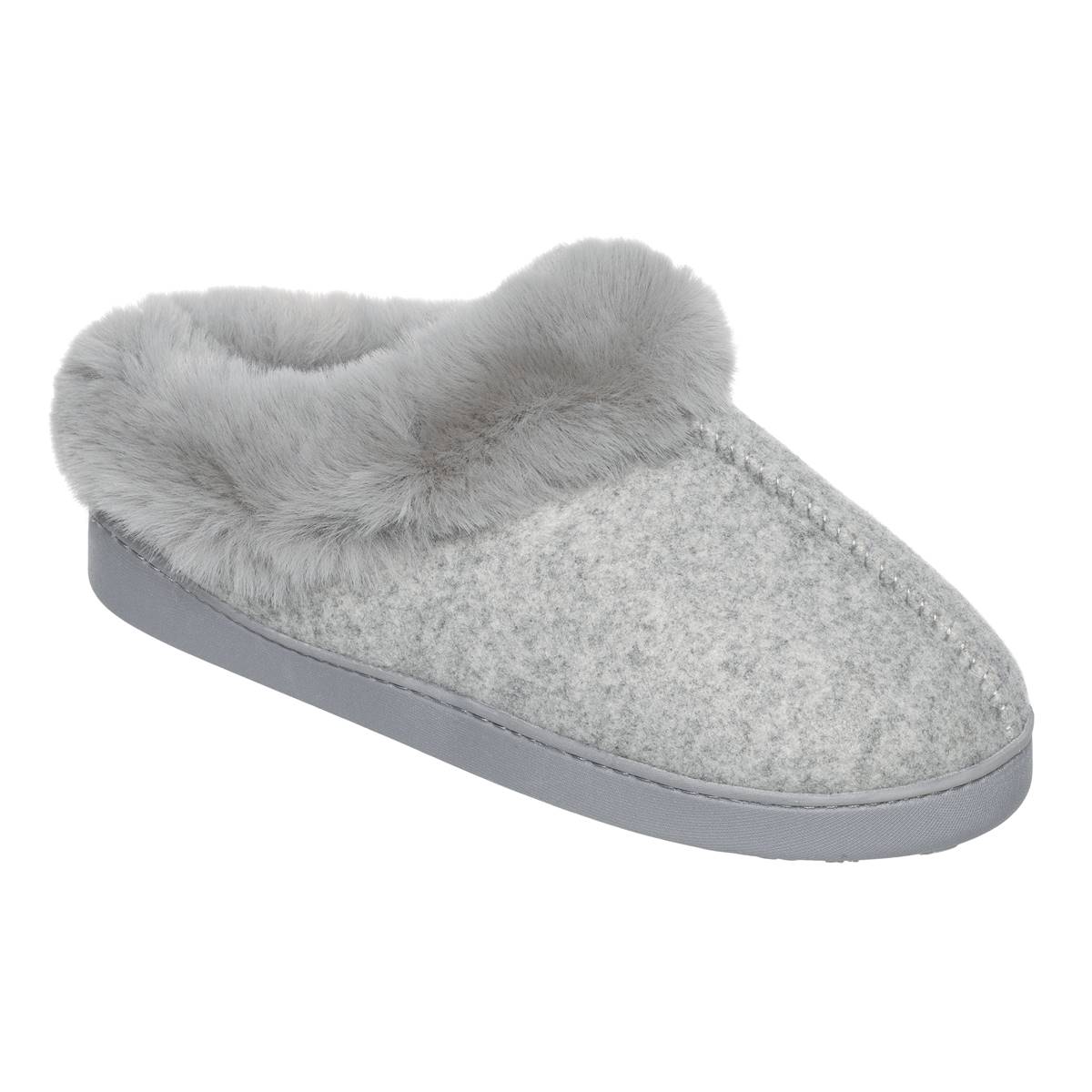 Womens Cuddl Duds(R) Boiled Wool Faux Fur Collar Clog Slippers