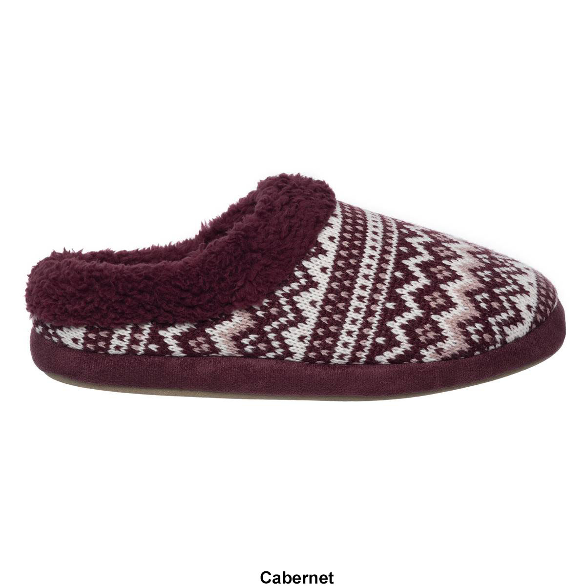 Womens Cuddl Duds(R) Fair Isle Faux Fur Collar Knit Clog Slippers