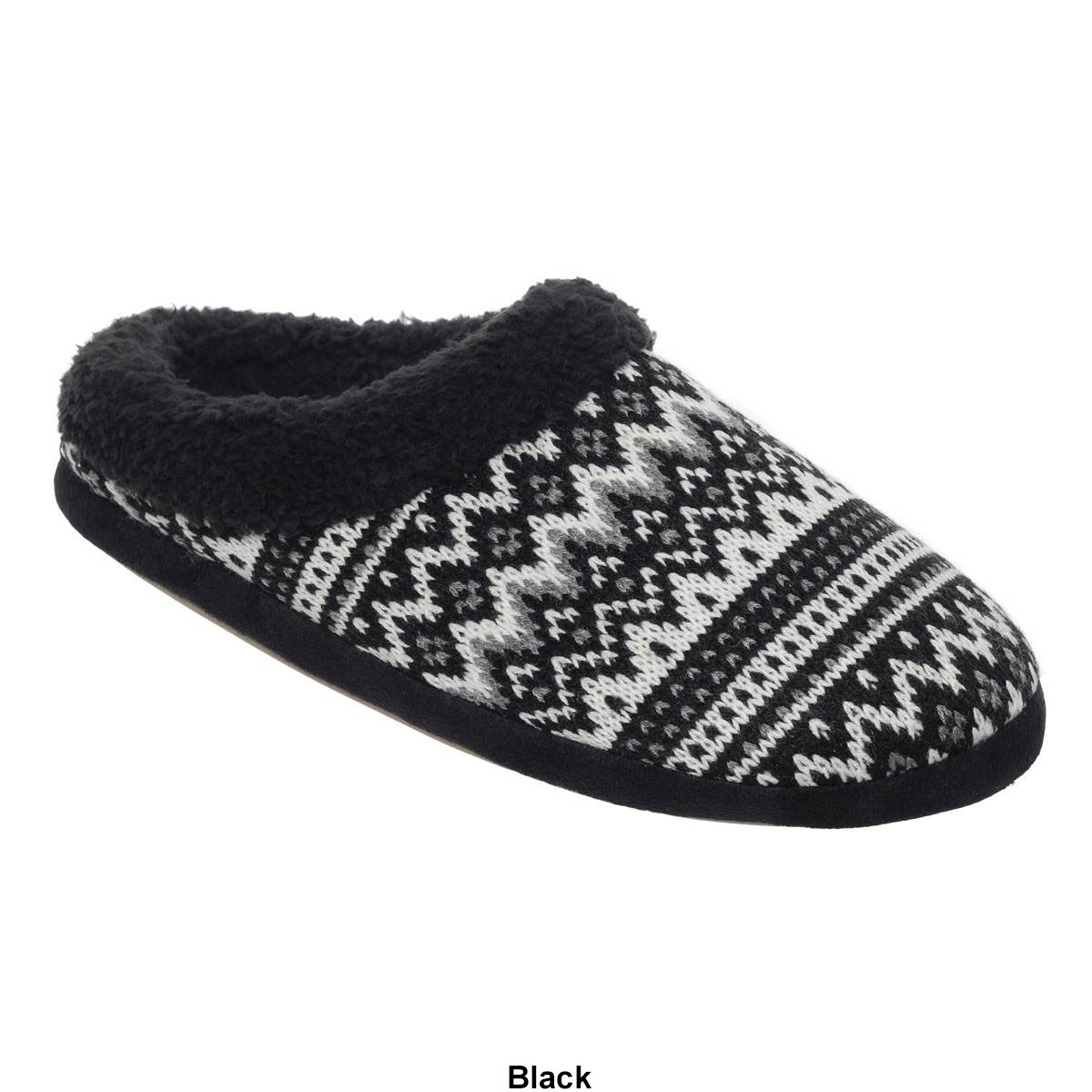 Womens Cuddl Duds(R) Fair Isle Faux Fur Collar Knit Clog Slippers