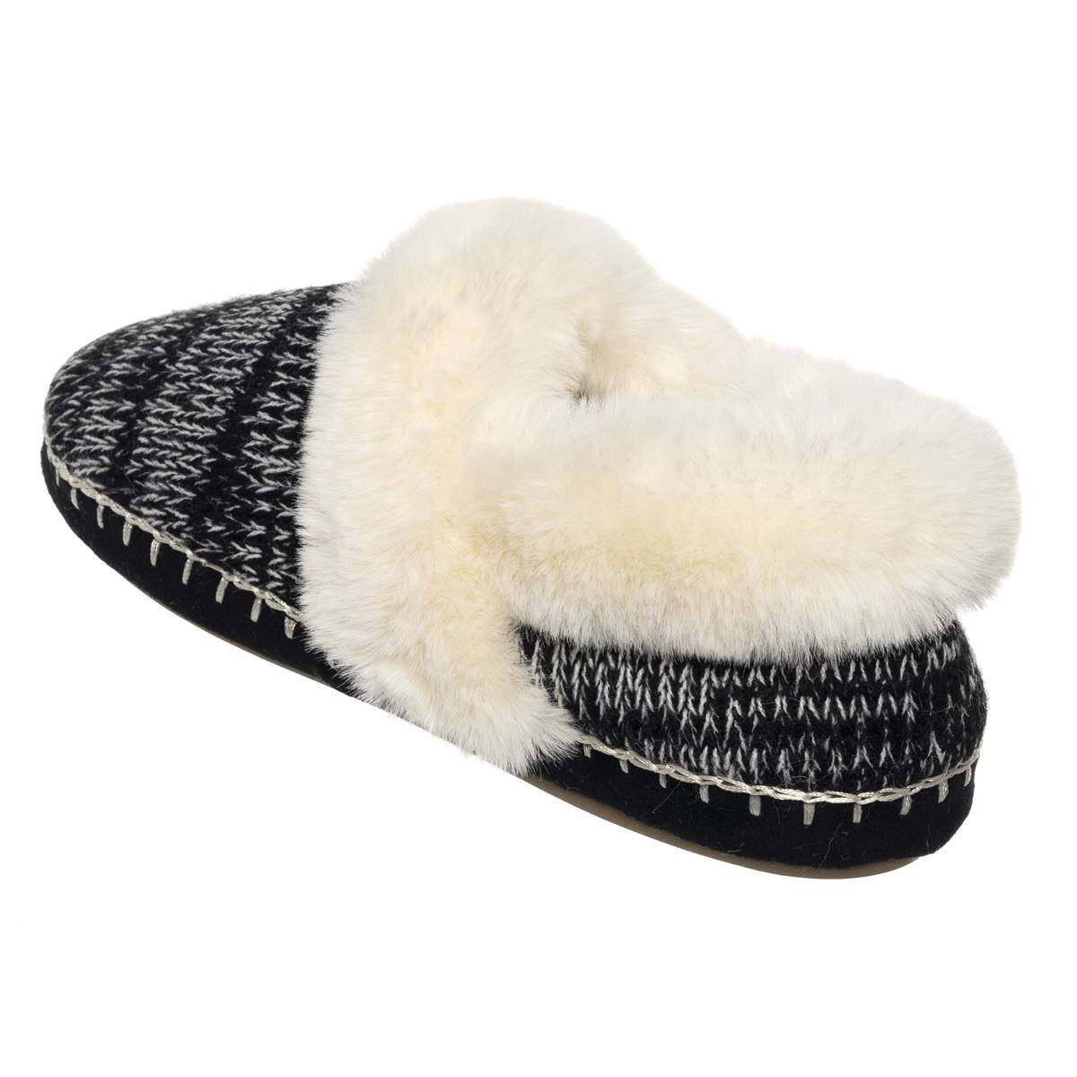 Womens Cuddl Duds(R) Twist Knit Faux Fur Collar Slippers