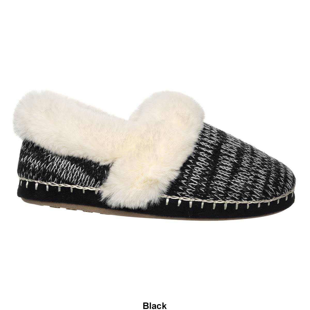 Womens Cuddl Duds(R) Twist Knit Faux Fur Collar Slippers