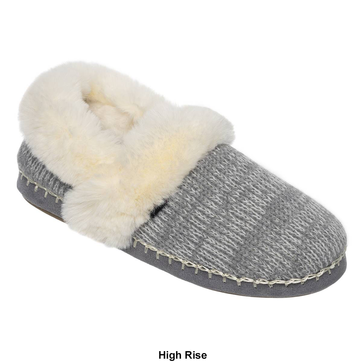 Womens Cuddl Duds(R) Twist Knit Faux Fur Collar Slippers