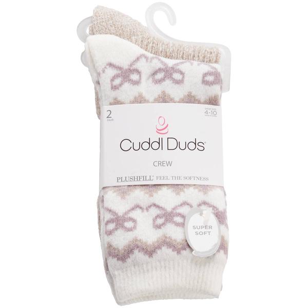 Womens Cuddl Duds(R) 2pk. Chevron Bow Chain Stitch Crew Socks