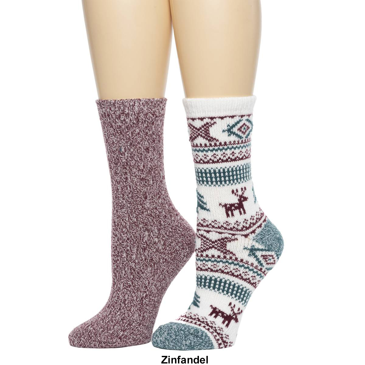 Womens Cuddl Duds(R) 2pk. Reindeer Snowflake Rib Boot Crew Socks