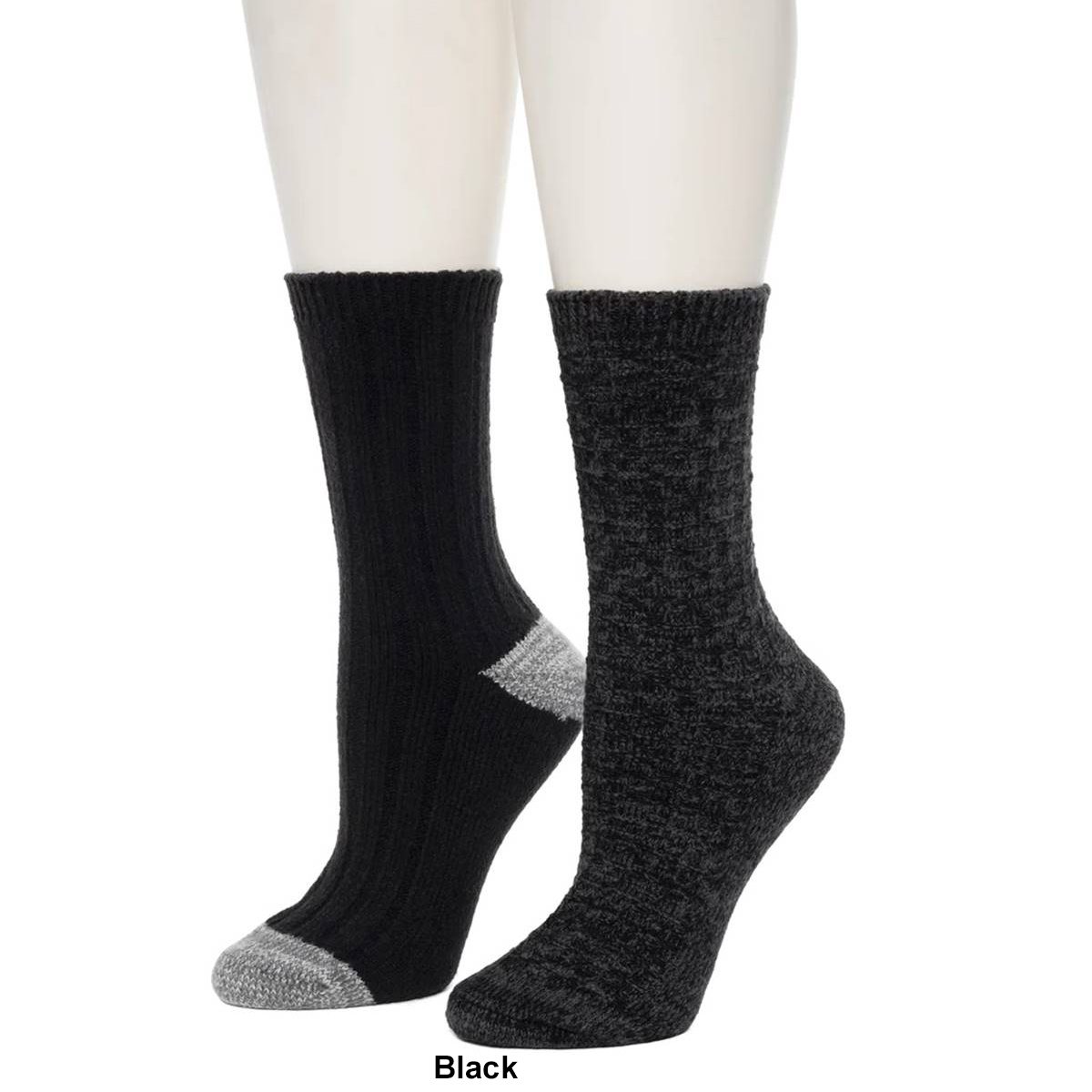 Womens Cuddl Duds(R) 2pk. Space Dye Textured Rib Crew Socks