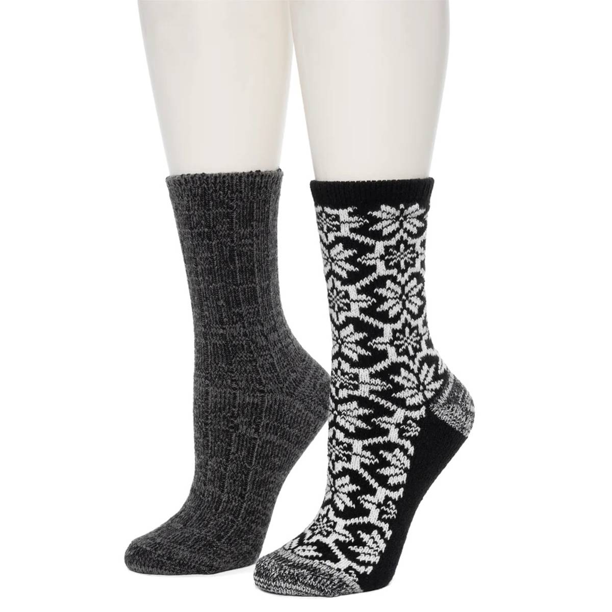 Womens Cuddl Duds(R) 2pk. Large Snowflake Ribbed Crew Socks