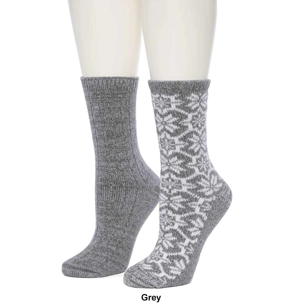 Womens Cuddl Duds(R) 2pk. Large Snowflake Ribbed Crew Socks