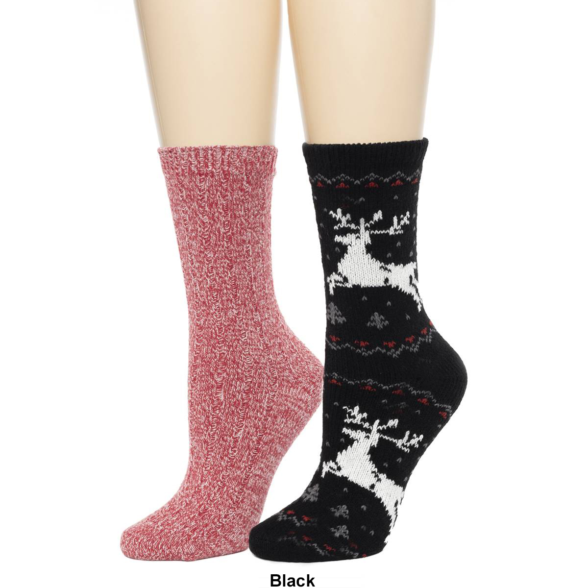 Womens Cuddl Duds(R) 2pk. Reindeer Birdeye Rib Boot Crew Socks