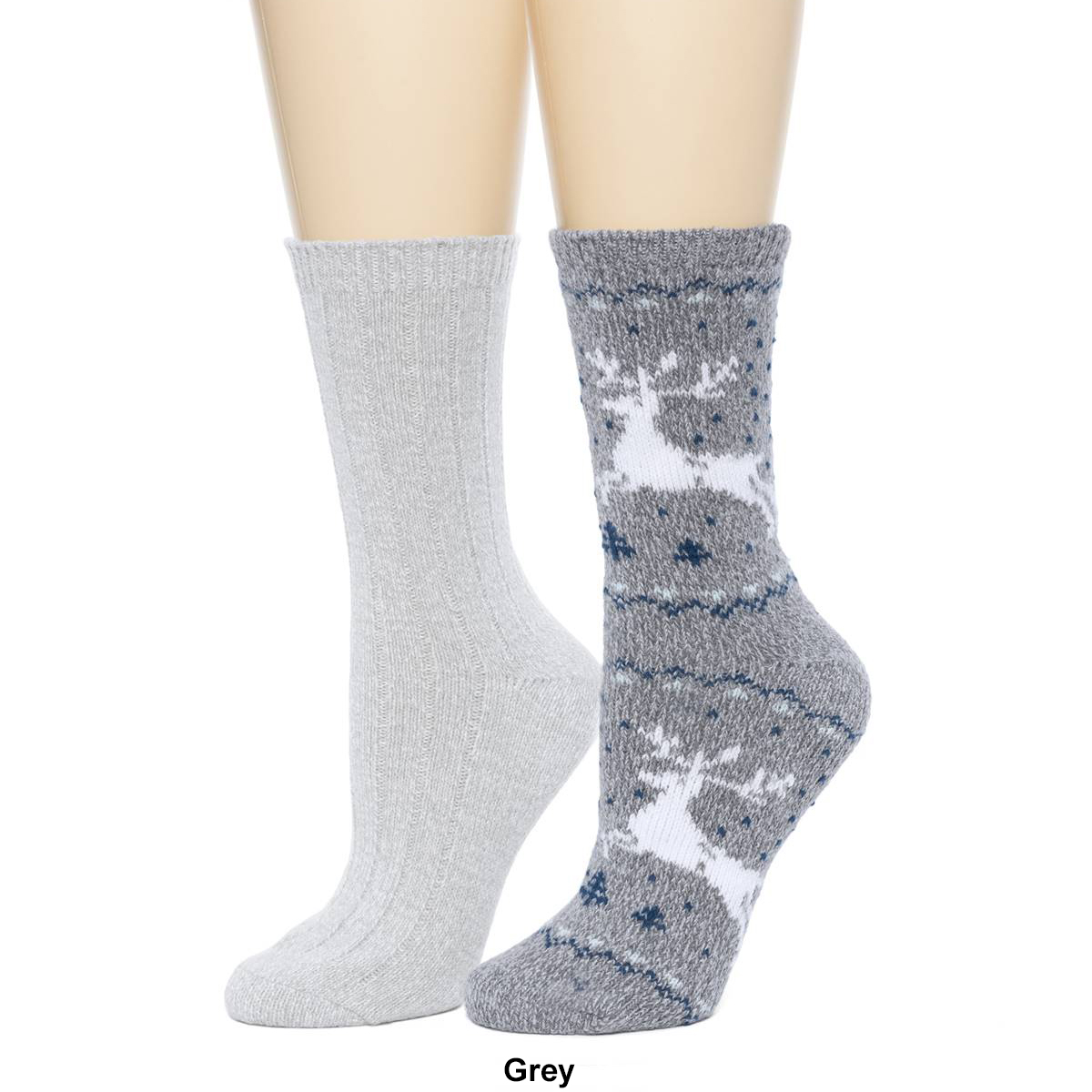 Womens Cuddl Duds(R) 2pk. Reindeer Birdeye Rib Boot Crew Socks