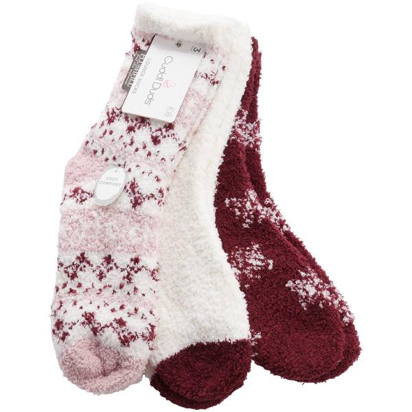 Womens Cuddl Duds(R) 3pk. Snowflake Cozies Crew Socks