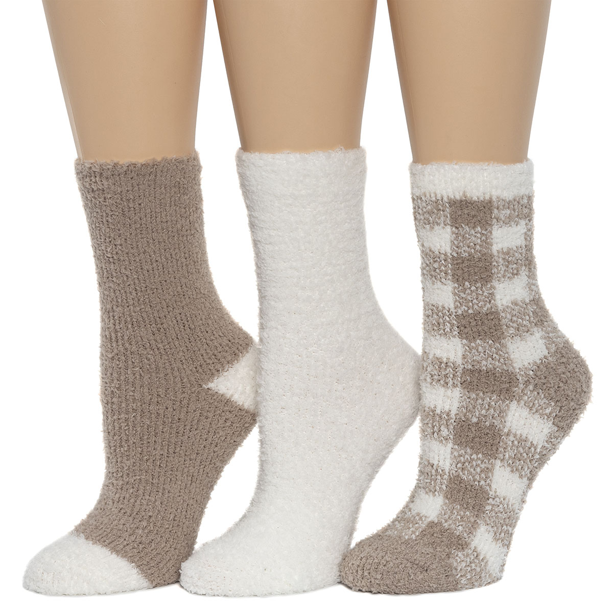 Womens Cuddl Duds(R) 3pk. Buffalo Check Crew Socks