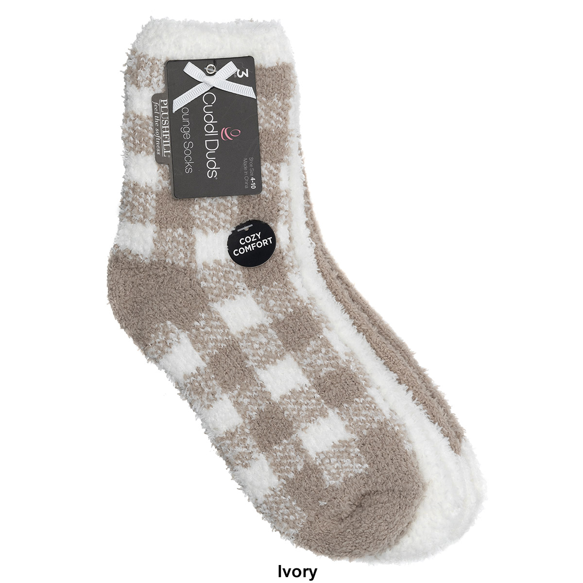 Womens Cuddl Duds(R) 3pk. Buffalo Check Crew Socks