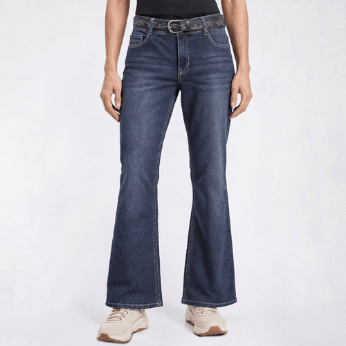 Womens Angels Mid Rise Floral Stud Embellished Belt Bootcut Jeans alternate view