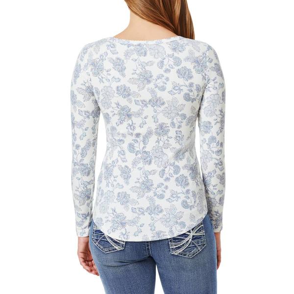 Juniors Wallflower Long Sleeve Floral Ribbed Scoop Neck Tee-White alternate view