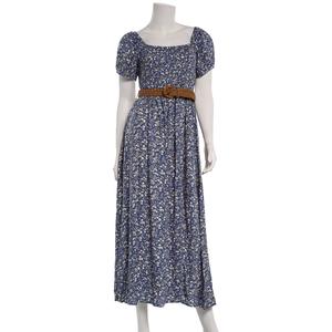 Juniors Wallflower Challis Smock Bodice Puff Sleeve Maxi Dress alternate view