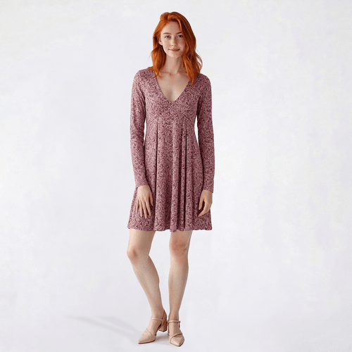 Juniors Wallflower Floral Long Sleeve Fit & Flare Dress- Lilac