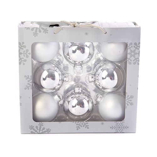 8ct. 2.6in. Solid Glass Ball Ornament - Silver