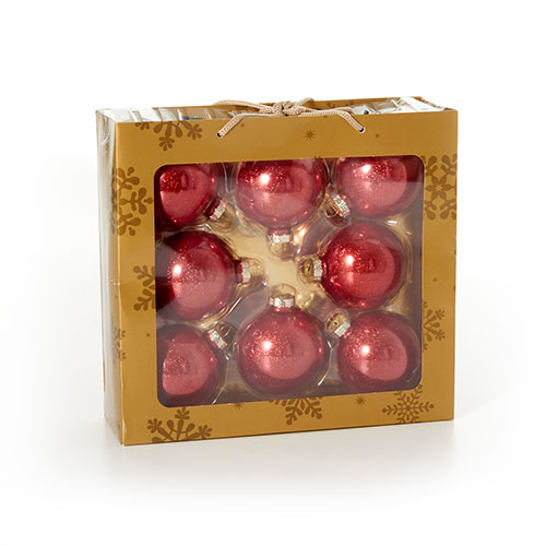 Red Glitter Glass Ball Ornaments - 8 Count