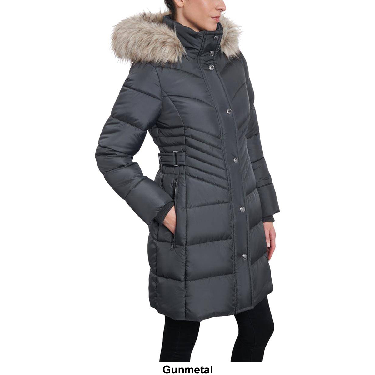 Petites London Fog 35in Puffer Jacket W/Faux Fur Hood