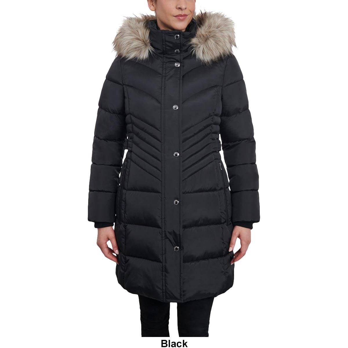 Womens London Fog 35in Puffer Jacket W/Faux Fur Hood